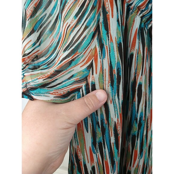 Merona Woman L Blouse V Neck Sheer Tank Lined SS Retro Flowy Business Casual - Picture 10 of 10